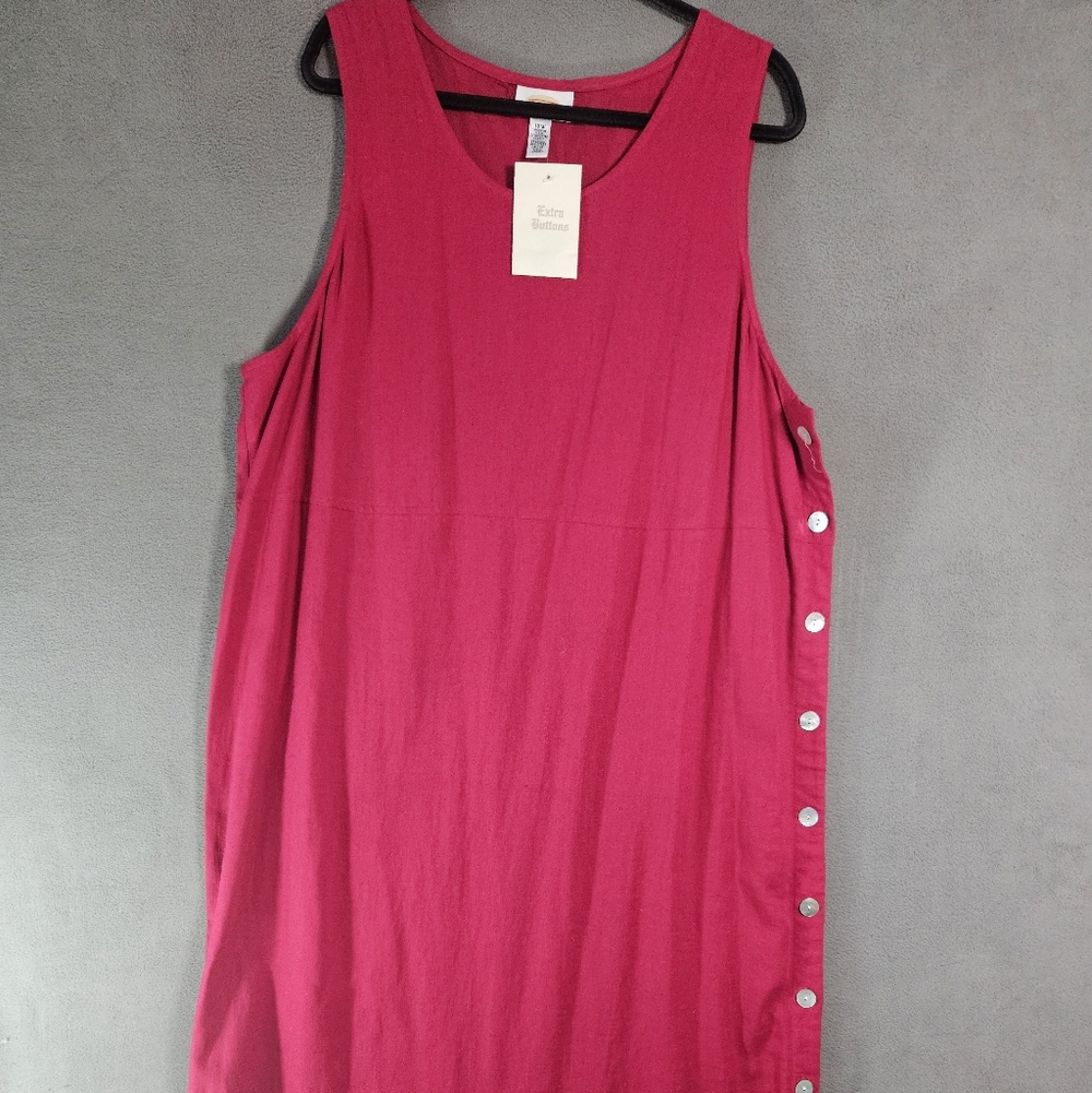 NWT Vintage Talbots Plus 18W Maxi Shift Dress Linen Blend Red Lagenlook Buttons
